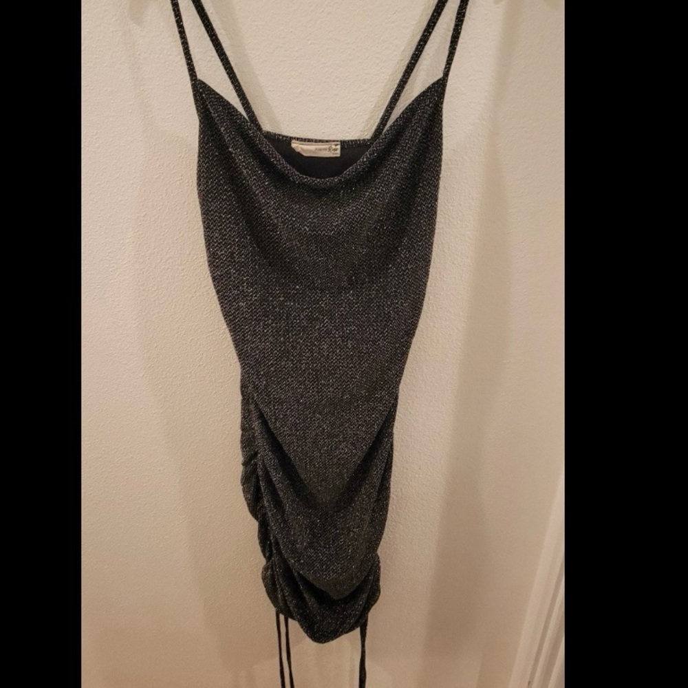 Forever Rose Ruched Elegant Black and silver Shimmer Mini Dress